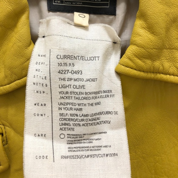 Current/Elliot Leather Moto - Yellow/Olive - Size 0 - Picture 3 of 7